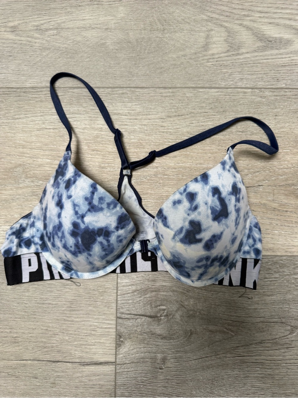 PINK Victoria's Secret Blue Tie-Dye Push-Up Bra with Logo Band
